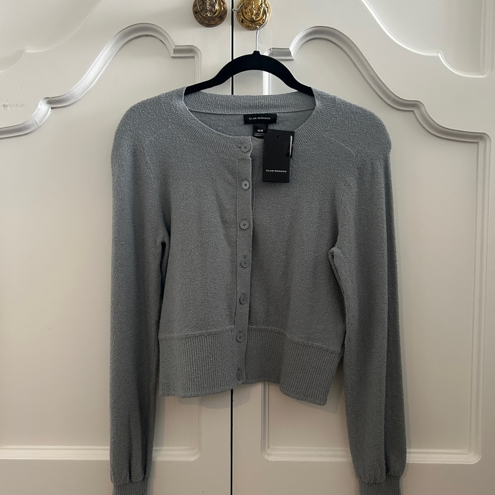 Club Monaco Gray Fitted Cardigan Sweater